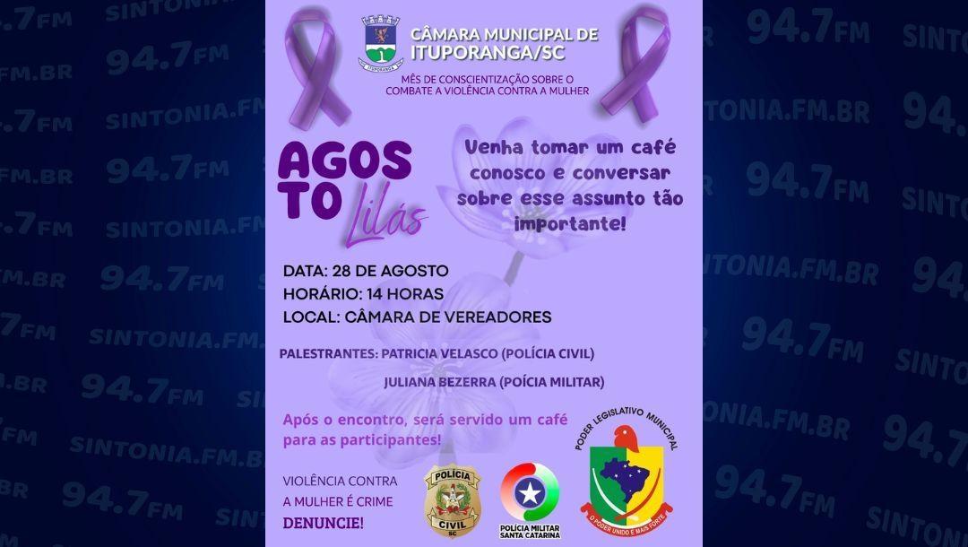 Café sobre Agosto Lilás será nesta quinta-feira, na Câmara de Ituporanga  